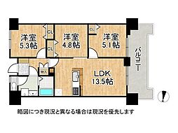 千舟リバーサイドヴィラD棟 3LDKの間取図画像