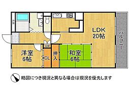 プラザ歌島C棟 2LDKの間取図画像