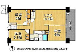 キングマンションアンティオーネ御幣島 3LDKの間取図画像