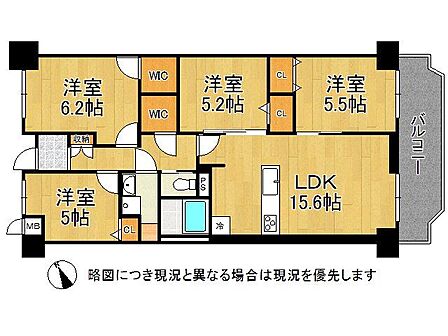 4つの個室に加え、WICやFCなど収納が非常に充実した間取りです。