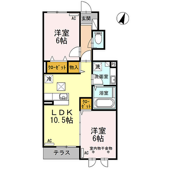 メゾンドクレール 105｜東京都八王子市元八王子町2丁目(賃貸アパート2LDK・1階・52.69㎡)の写真 その2
