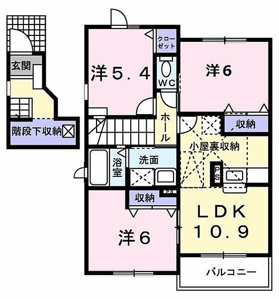 ロワポアールＣ 202｜東京都日野市万願寺3丁目(賃貸アパート3LDK・2階・69.55㎡)の写真 その2