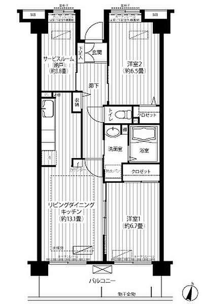 神奈川県横浜市戸塚区品濃町(賃貸マンション2SLDK・7階・67.73㎡)の写真 その2