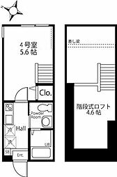 ハーミットクラブハウス東急白楽 2階1Kの間取り