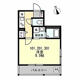 ベイルームソラーナ生麦 3階1Kの間取り