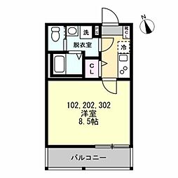 ベイルームソラーナ生麦 3階1Kの間取り