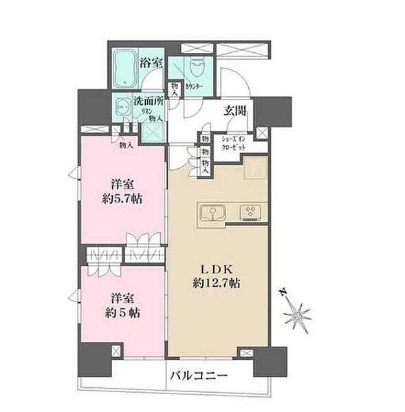 ルフォンプログレ四谷 806｜東京都新宿区四谷坂町(賃貸マンション2LDK・8階・55.41㎡)の写真 その2