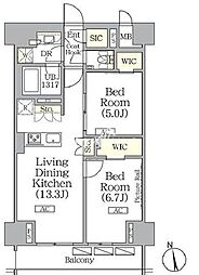 ザ・パークハビオ神楽坂レジデンスSouth 10階2LDKの間取り