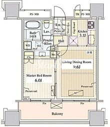 パークコート千代田富士見ザタワー 1LDKの間取図画像