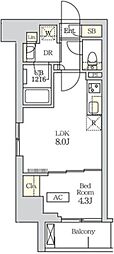 コスモグラシア新宿西早稲田 1LDKの間取図画像
