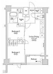 ザ・パークハビオSOHO市谷左内町 2LDKの間取図画像