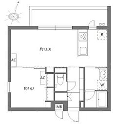新宿区新小川町マンション 1LDKの間取図画像