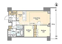オアーゼ新宿市谷薬王寺 2LDKの間取図画像