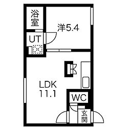 札幌市営東西線 ひばりが丘駅 徒歩5分の賃貸マンション 4階1LDKの間取り