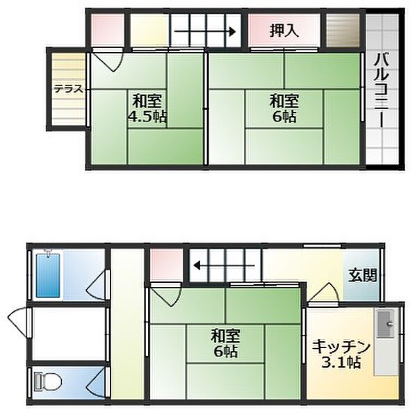 大豆塚町貸家 ｜大阪府堺市北区大豆塚町2丁(賃貸一戸建3K・1階・49.99㎡)の写真 その2