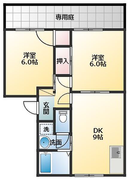 ニューバリーハイツ ｜大阪府羽曳野市高鷲3丁目(賃貸アパート2DK・1階・52.00㎡)の写真 その1