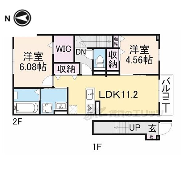 フラン瀬田B棟 201｜滋賀県大津市大萱５丁目(賃貸アパート2LDK・2階・59.88㎡)の写真 その2