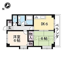JR草津線 手原駅 徒歩13分の賃貸マンション 3階2DKの間取り