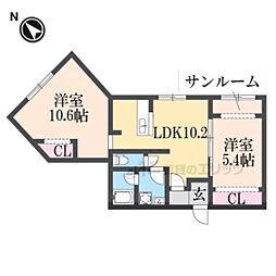 Ｌｕｍｉｇｒａｃｅ 2階2LDKの間取り