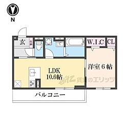 JR草津線 手原駅 徒歩23分の賃貸アパート 2階1LDKの間取り