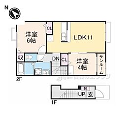 JR北陸本線 長浜駅 バス11分 北新地下車 徒歩17分の賃貸アパート 2階2LDKの間取り