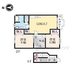 ノーブルノーヴァ 2階2LDKの間取り