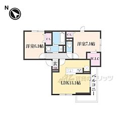 D-ROOM吉身 1階2LDKの間取り