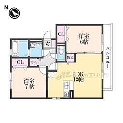 グレイスコート 3階2LDKの間取り