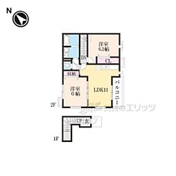 ビューティー・オアシスI 2階2LDKの間取り