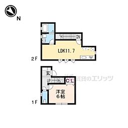 近江鉄道八日市線 近江八幡駅 徒歩10分の賃貸アパート 1階1LDKの間取り