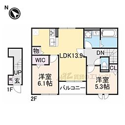 ブルーム 2階2LDKの間取り