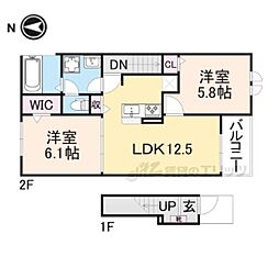 Ｙフォレスト長浜Ａ 2階2LDKの間取り