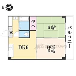 JR北陸本線 長浜駅 徒歩30分の賃貸マンション 4階2DKの間取り