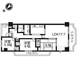 JR東海道・山陽本線 南草津駅 徒歩1分の賃貸マンション 6階3LDKの間取り