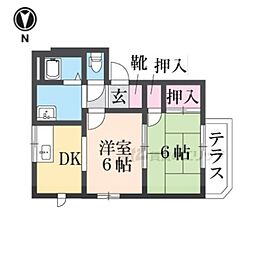 リバティハイツ 2DKの間取図画像