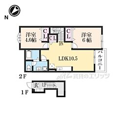 ラフレシール 2階2LDKの間取り