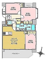 クレアホームズ旭ケ丘ハイライズ 3LDKの間取図画像