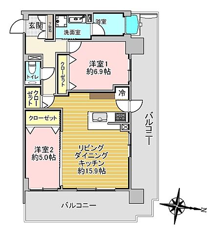 3LDK 専有面積 72.71m2 バルコニー面積 14.2m2