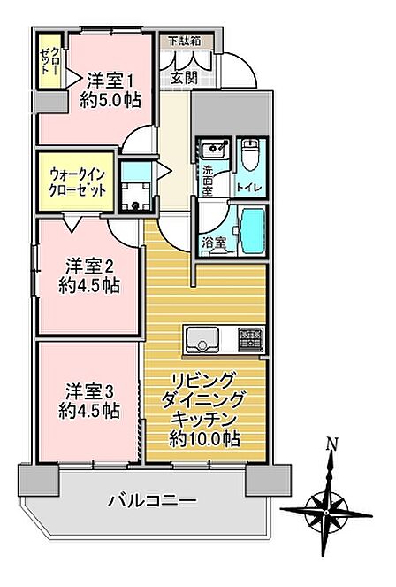 【間取り】 2LDK 専有面積 53.59m2 バルコニー面積 8.08m2