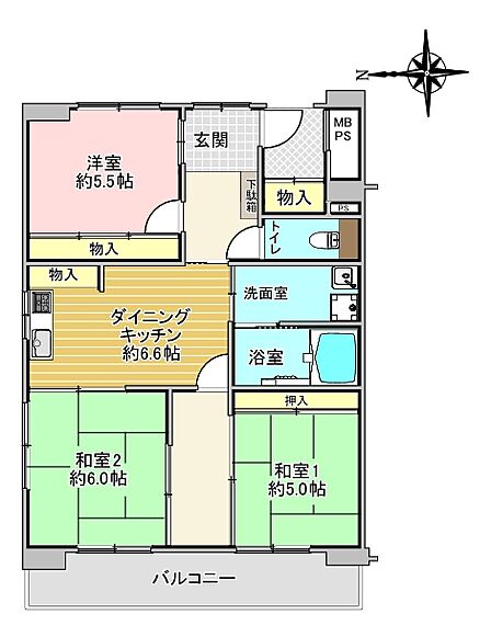 【間取り】 3LDK 専有面積 52.25m2 バルコニー面積 6.48m2