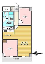 ライオンズマンション西線 2LDKの間取図画像