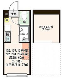 ハーモニーテラス新高円寺II 1階ワンルームの間取り