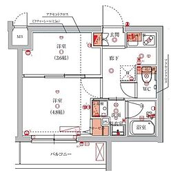 ハーモニーレジデンス池袋ウエスト 2Kの間取図画像