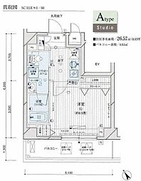 メインステージ押上3 1Kの間取図画像