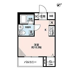 プレール・ドゥーク方南町 ワンルームの間取図画像