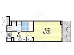 近鉄奈良線 河内永和駅 徒歩5分の賃貸マンション 6階1Kの間取り