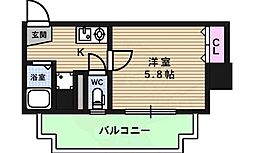 ディナスティ清水谷2 8階1Kの間取り