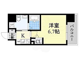 レジディア谷町 1Kの間取図画像