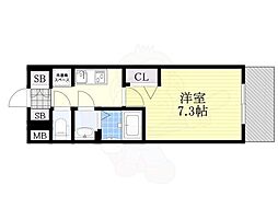 レシオス天王寺 1Kの間取図画像