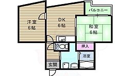 ノアーズアーク桃谷駅前 2DKの間取図画像